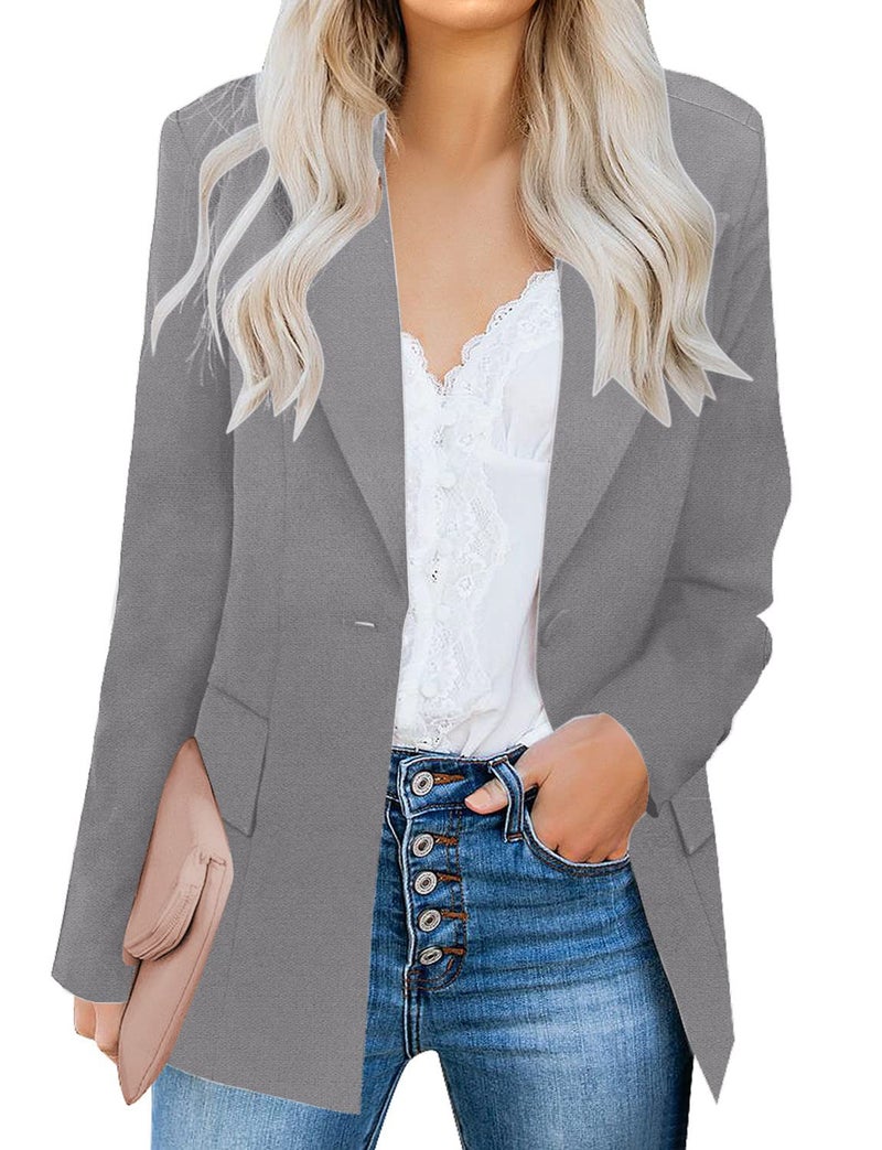luvamia Women's Casual Long Sleeve Lapel Button Slim Work Office Blazer Jacket Blazer Jackets for Women Steel Gray Size Medium Size 8 Size 10 - Image 1